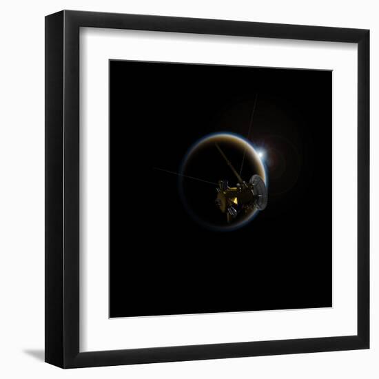 Artist's Concept of Cassini Observing a Sunset on Saturn's Moon Titan-null-Framed Art Print