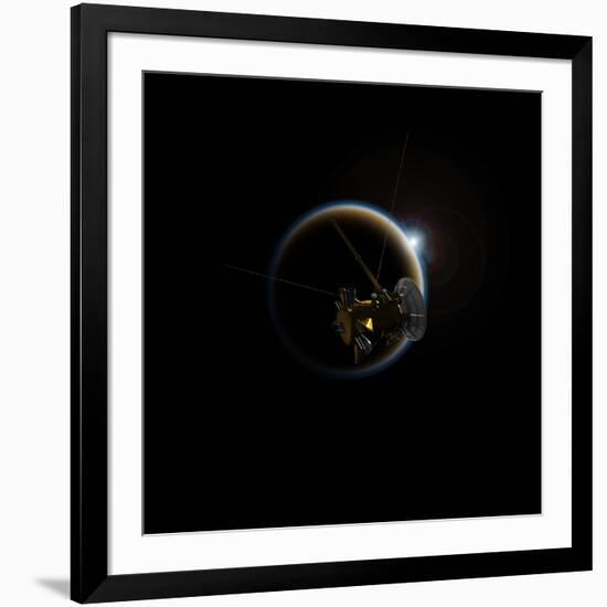 Artist's Concept of Cassini Observing a Sunset on Saturn's Moon Titan-null-Framed Art Print