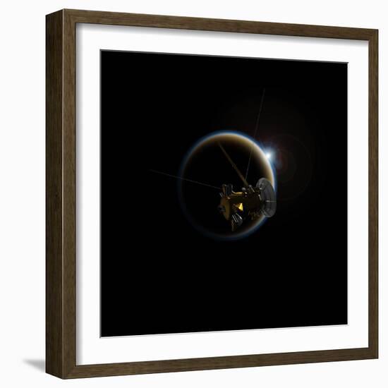 Artist's Concept of Cassini Observing a Sunset on Saturn's Moon Titan-null-Framed Art Print