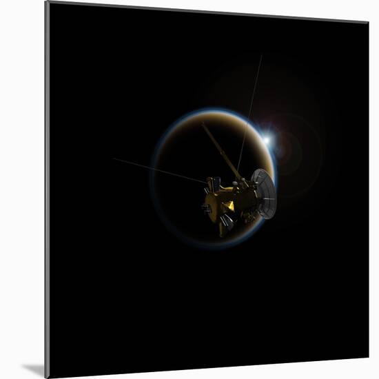 Artist's Concept of Cassini Observing a Sunset on Saturn's Moon Titan-null-Mounted Art Print