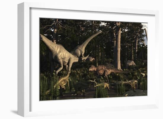 Artist's Concept of Fauna That Was Dominant in the Early Cretaceous Period-Stocktrek Images-Framed Art Print