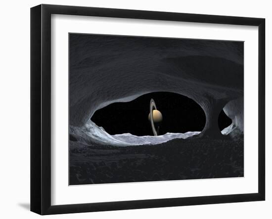 Artist's Concept of How Saturn Might Appear from Within a Hypothetical Ice Cave on Iapetus-Stocktrek Images-Framed Photographic Print