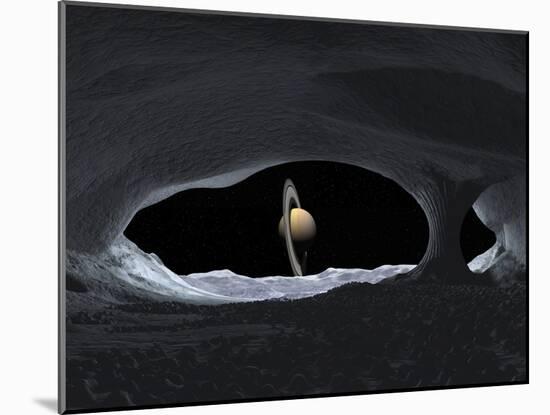 Artist's Concept of How Saturn Might Appear from Within a Hypothetical Ice Cave on Iapetus-Stocktrek Images-Mounted Photographic Print