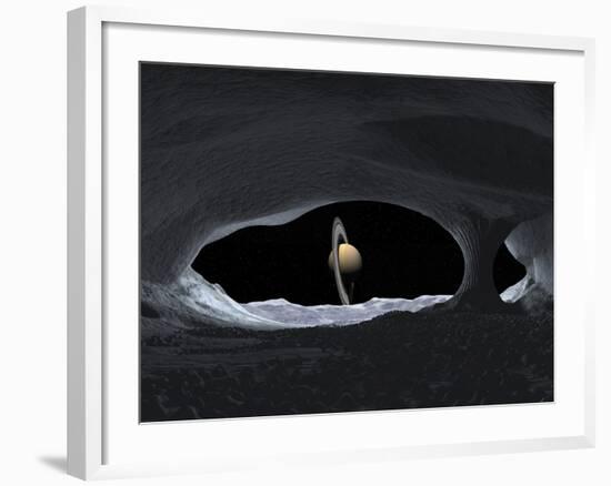 Artist's Concept of How Saturn Might Appear from Within a Hypothetical Ice Cave on Iapetus-Stocktrek Images-Framed Photographic Print