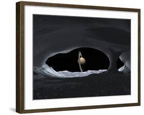 Artist's Concept of How Saturn Might Appear from Within a Hypothetical Ice Cave on Iapetus-Stocktrek Images-Framed Photographic Print