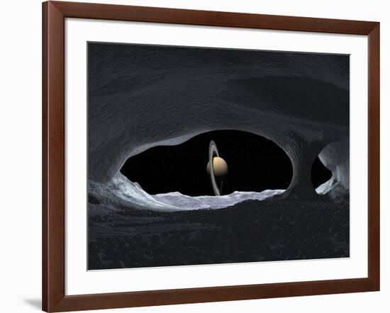 Artist's Concept of How Saturn Might Appear from Within a Hypothetical Ice Cave on Iapetus-Stocktrek Images-Framed Photographic Print