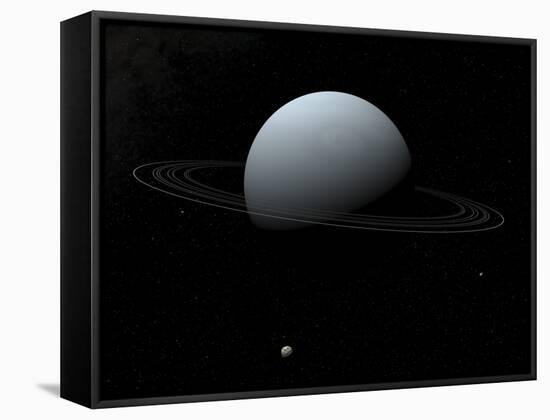 Artist's Concept of How Uranus and its Tiny Moon Puck-Stocktrek Images-Framed Stretched Canvas
