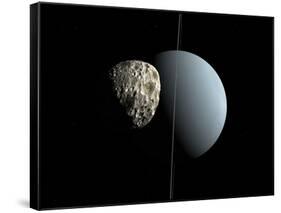 Artist's Concept of How Uranus and its Tiny Moon Puck-Stocktrek Images-Framed Stretched Canvas