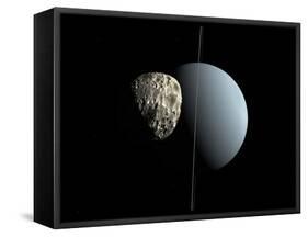 Artist's Concept of How Uranus and its Tiny Moon Puck-Stocktrek Images-Framed Stretched Canvas