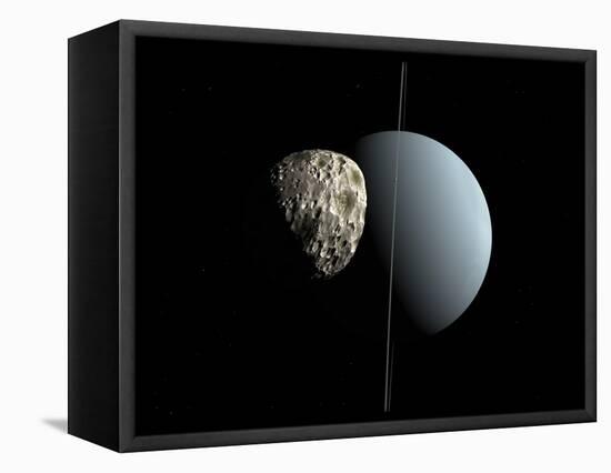 Artist's Concept of How Uranus and its Tiny Moon Puck-Stocktrek Images-Framed Stretched Canvas