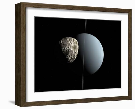 Artist's Concept of How Uranus and its Tiny Moon Puck-Stocktrek Images-Framed Premium Photographic Print