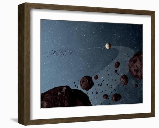 Artist's Concept of Jovian Trojans Asteroids-null-Framed Art Print