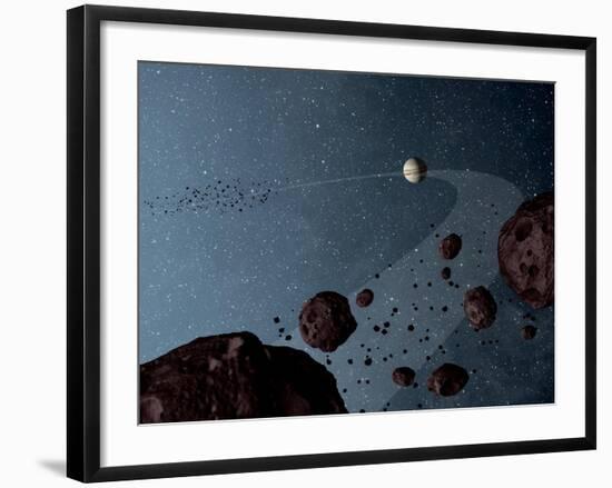 Artist's Concept of Jovian Trojans Asteroids-null-Framed Art Print
