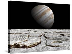 Artist's Concept of Jupiter as Seen across the Icy Surface of its Moon Europa-Stocktrek Images-Stretched Canvas