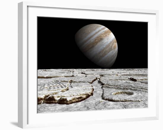 Artist's Concept of Jupiter as Seen across the Icy Surface of its Moon Europa-Stocktrek Images-Framed Photographic Print