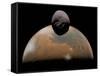 Artist's Concept of Mars and its Tiny Moon Phobos-Stocktrek Images-Framed Stretched Canvas