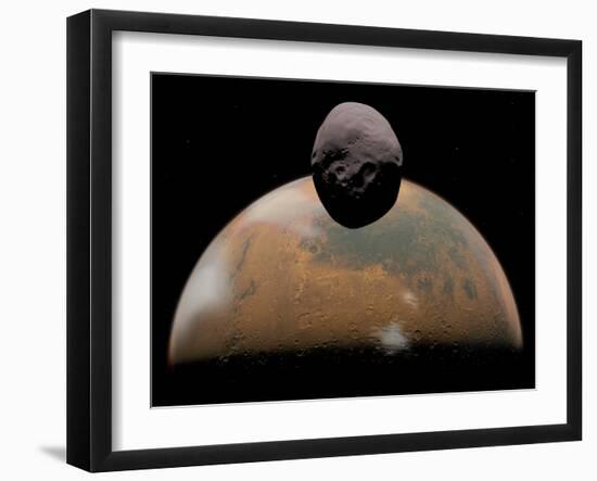 Artist's Concept of Mars and its Tiny Moon Phobos-Stocktrek Images-Framed Photographic Print