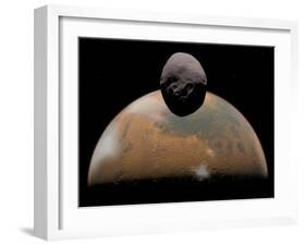 Artist's Concept of Mars and its Tiny Moon Phobos-Stocktrek Images-Framed Photographic Print