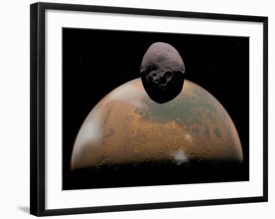 Artist's Concept of Mars and its Tiny Moon Phobos-Stocktrek Images-Framed Photographic Print