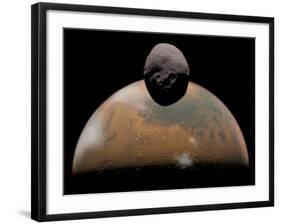 Artist's Concept of Mars and its Tiny Moon Phobos-Stocktrek Images-Framed Photographic Print