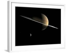 Artist's Concept of Saturn and its Moons Dione and Tethys-Stocktrek Images-Framed Photographic Print