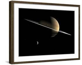 Artist's Concept of Saturn and its Moons Dione and Tethys-Stocktrek Images-Framed Photographic Print