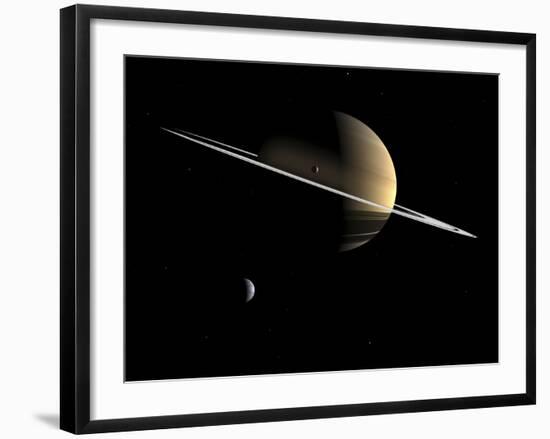 Artist's Concept of Saturn and its Moons Dione and Tethys-Stocktrek Images-Framed Photographic Print