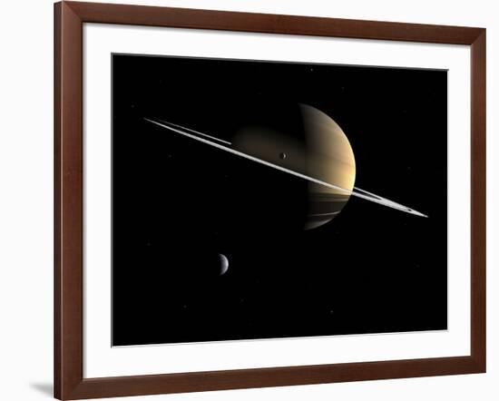 Artist's Concept of Saturn and its Moons Dione and Tethys-Stocktrek Images-Framed Photographic Print