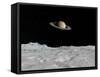 Artist's Concept of Saturn as Seen from the Surface of its Moon Iapetus-Stocktrek Images-Framed Stretched Canvas