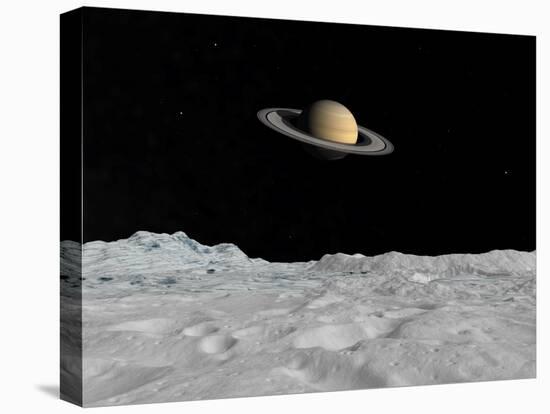 Artist's Concept of Saturn as Seen from the Surface of its Moon Iapetus-Stocktrek Images-Stretched Canvas