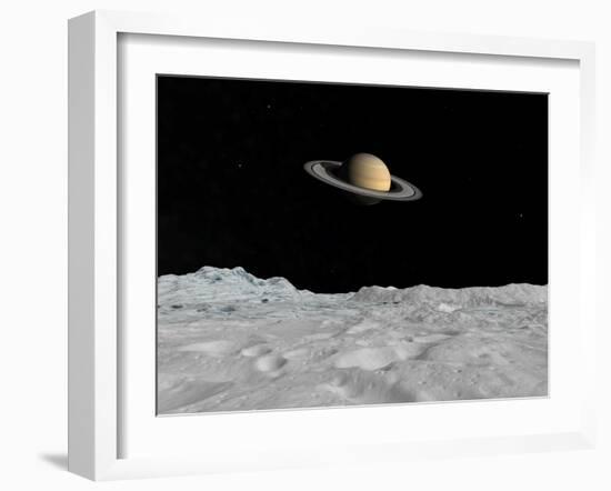 Artist's Concept of Saturn as Seen from the Surface of its Moon Iapetus-Stocktrek Images-Framed Photographic Print