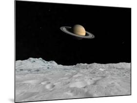 Artist's Concept of Saturn as Seen from the Surface of its Moon Iapetus-Stocktrek Images-Mounted Photographic Print