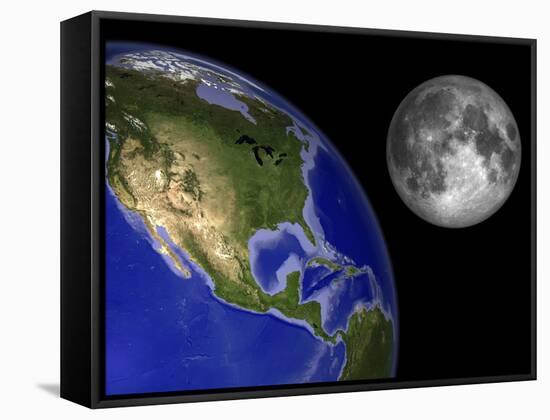 Artist's Concept of the Earth and its Moon-Stocktrek Images-Framed Stretched Canvas
