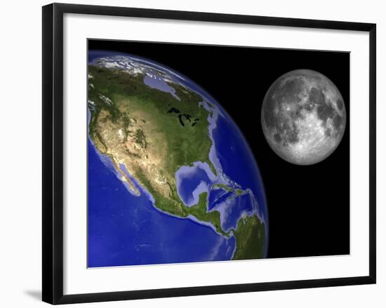 Artist's Concept of the Earth and its Moon-Stocktrek Images-Framed Photographic Print