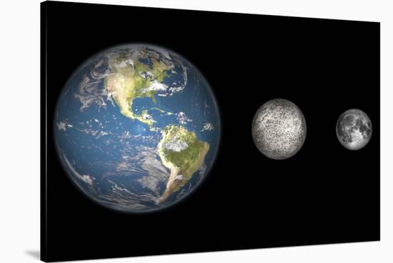 Artist's Concept of the Earth, Mercury, and Earth's Moon to Scale-Stocktrek Images-Stretched Canvas