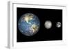 Artist's Concept of the Earth, Mercury, and Earth's Moon to Scale-Stocktrek Images-Framed Art Print
