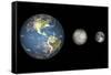 Artist's Concept of the Earth, Mercury, and Earth's Moon to Scale-Stocktrek Images-Framed Stretched Canvas