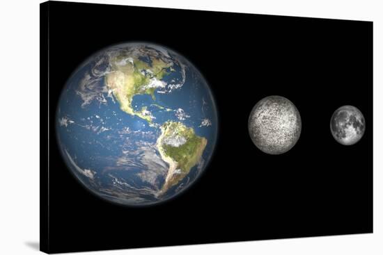 Artist's Concept of the Earth, Mercury, and Earth's Moon to Scale-Stocktrek Images-Stretched Canvas
