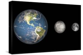 Artist's Concept of the Earth, Mercury, and Earth's Moon to Scale-Stocktrek Images-Stretched Canvas