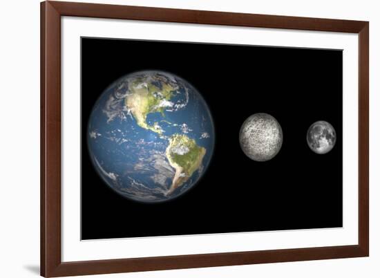 Artist's Concept of the Earth, Mercury, and Earth's Moon to Scale-Stocktrek Images-Framed Art Print