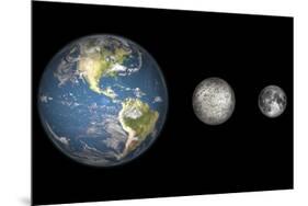 Artist's Concept of the Earth, Mercury, and Earth's Moon to Scale-Stocktrek Images-Mounted Art Print