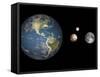 Artist's Concept of the Earth, Pluto, Charon, and Earth's Moon to Scale-Stocktrek Images-Framed Stretched Canvas