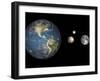 Artist's Concept of the Earth, Pluto, Charon, and Earth's Moon to Scale-Stocktrek Images-Framed Premium Photographic Print