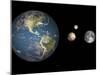 Artist's Concept of the Earth, Pluto, Charon, and Earth's Moon to Scale-Stocktrek Images-Mounted Premium Photographic Print