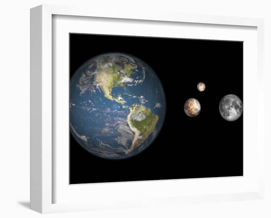 Artist's Concept of the Earth, Pluto, Charon, and Earth's Moon to Scale-Stocktrek Images-Framed Photographic Print