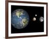 Artist's Concept of the Earth, Pluto, Charon, and Earth's Moon to Scale-Stocktrek Images-Framed Photographic Print