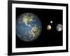 Artist's Concept of the Earth, Pluto, Charon, and Earth's Moon to Scale-Stocktrek Images-Framed Photographic Print