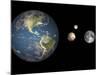 Artist's Concept of the Earth, Pluto, Charon, and Earth's Moon to Scale-Stocktrek Images-Mounted Photographic Print