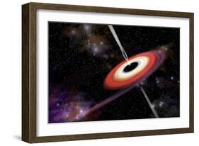 Artist's Depiction of a Black Hole and it's Accretion Disk in Interstellar Space-null-Framed Art Print