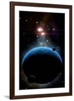 Artist's Depiction of a Blue Planet and it's Orbiting Small Moons-null-Framed Art Print